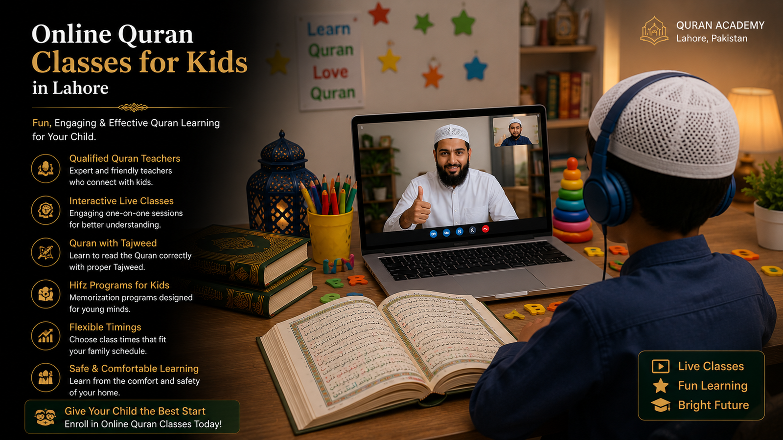 Student learning Quran online