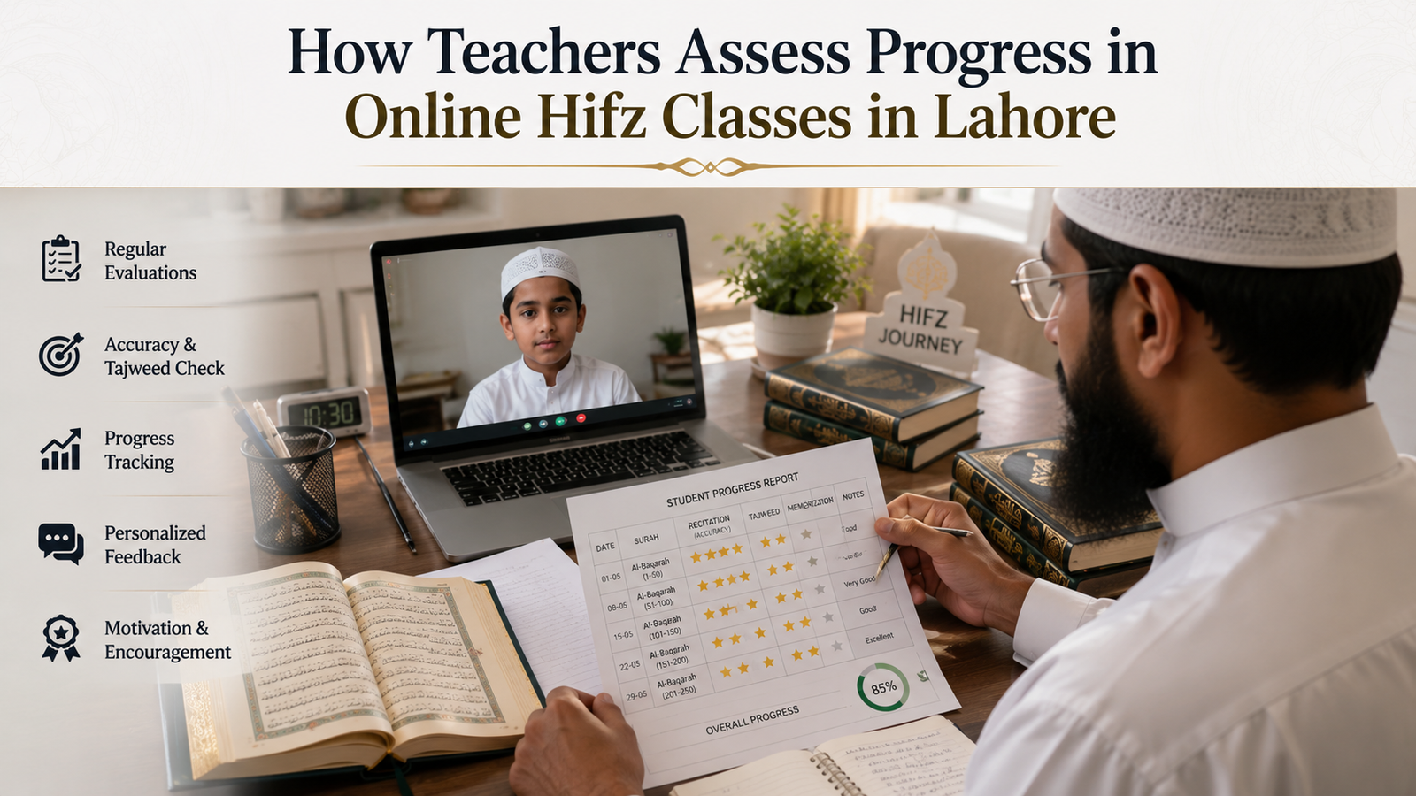 how teacher aeesess prgress in online hifz classes in lahore 