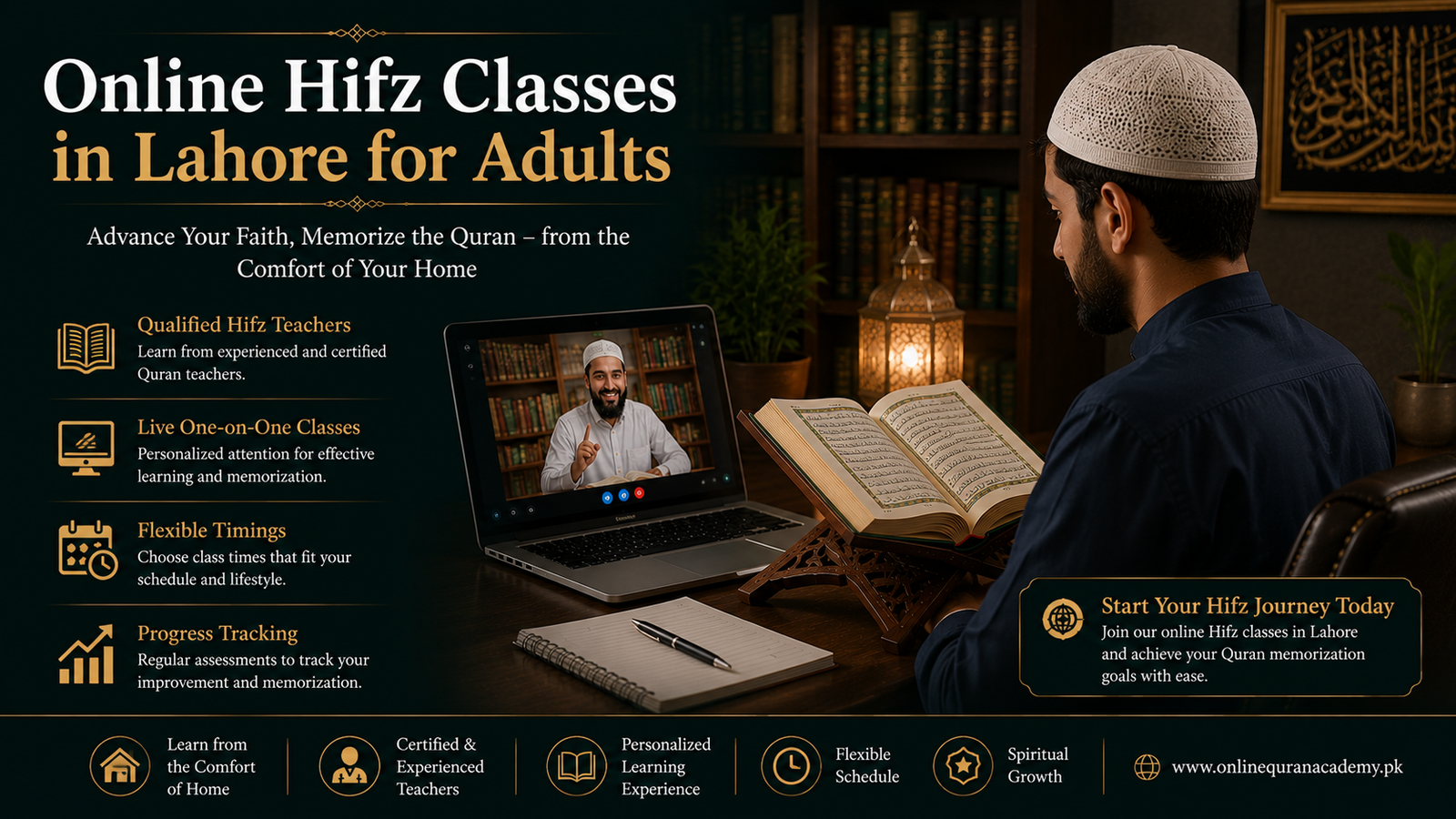 Adult student memorizing the Holy Quran during a live online lesson