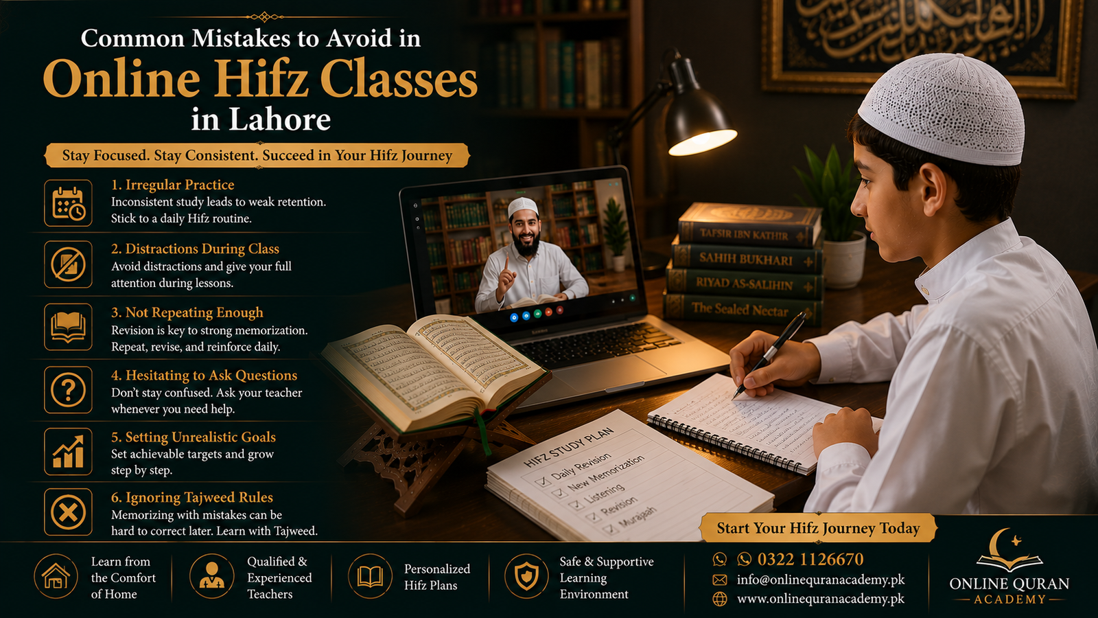 Student avoiding common mistakes during online Hifz classes in Lahore