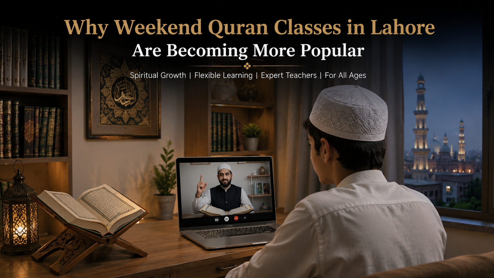Muslim family learning the Holy Quran together on a peaceful weekend morning.
