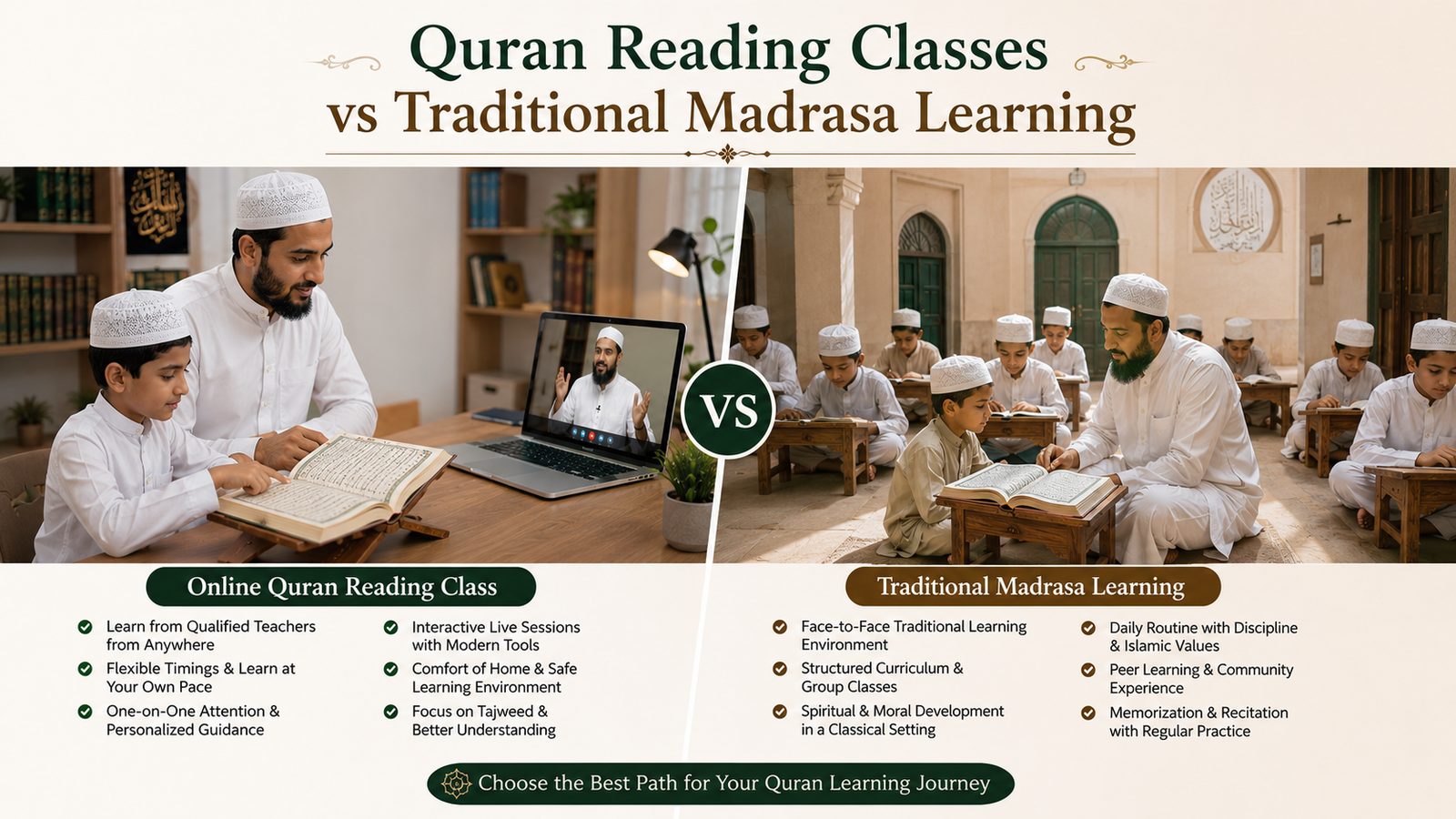 Quran Reading Classes vs Traditional Madrasa Learning