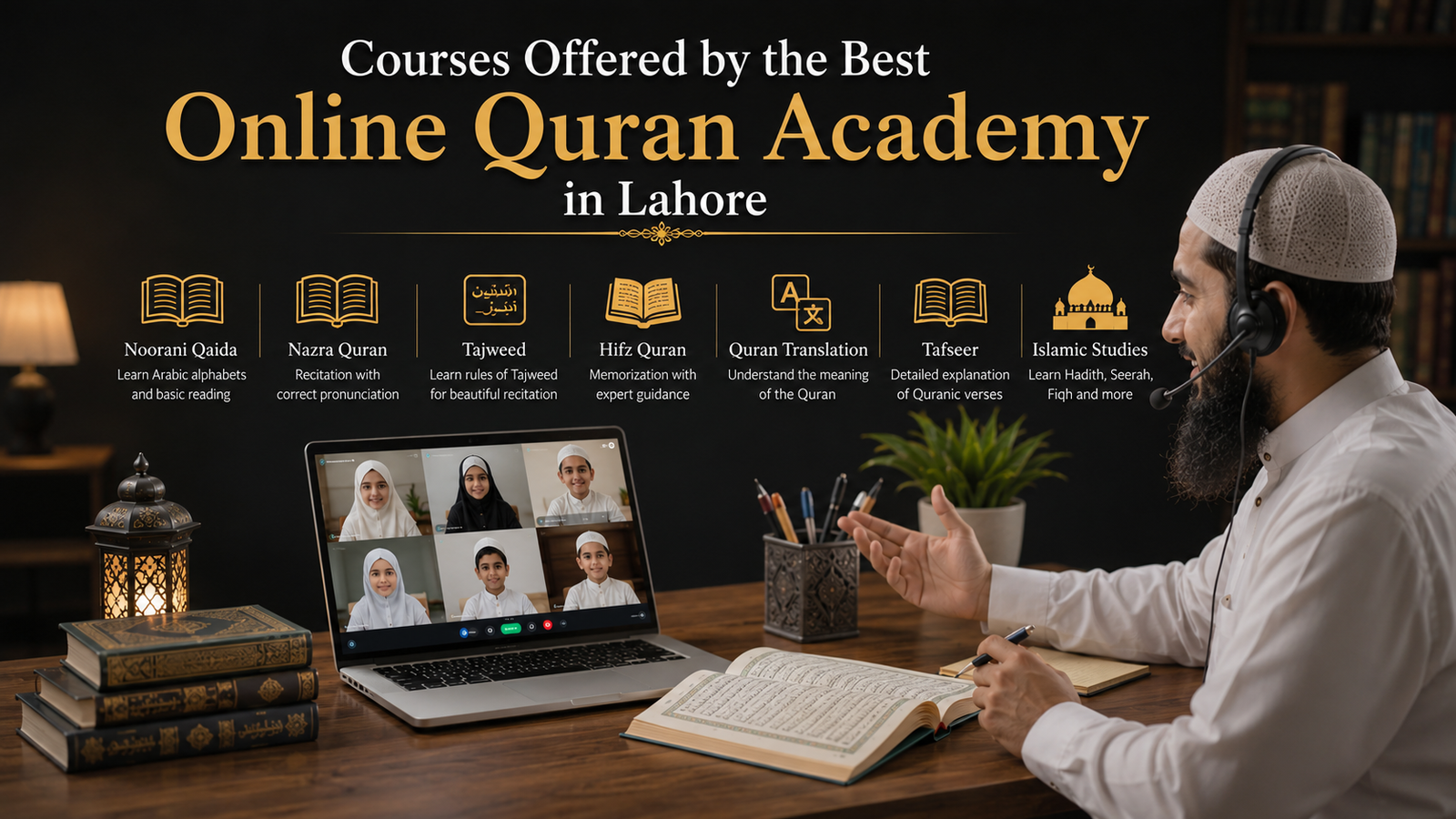 Online Quran courses including Noorani Qaida, Nazra Quran, Tajweed, Hifz, Quran Translation, Tafseer and Islamic Studies.